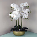 Artificial White/Gold Ceramic Orchid — 60cm