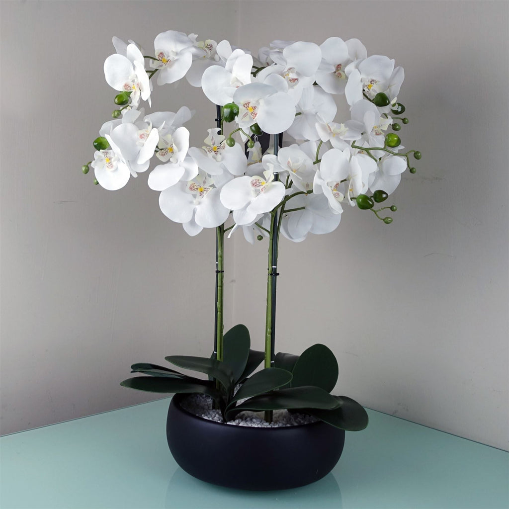 Artificial White/Black Ceramic Orchid — 60cm